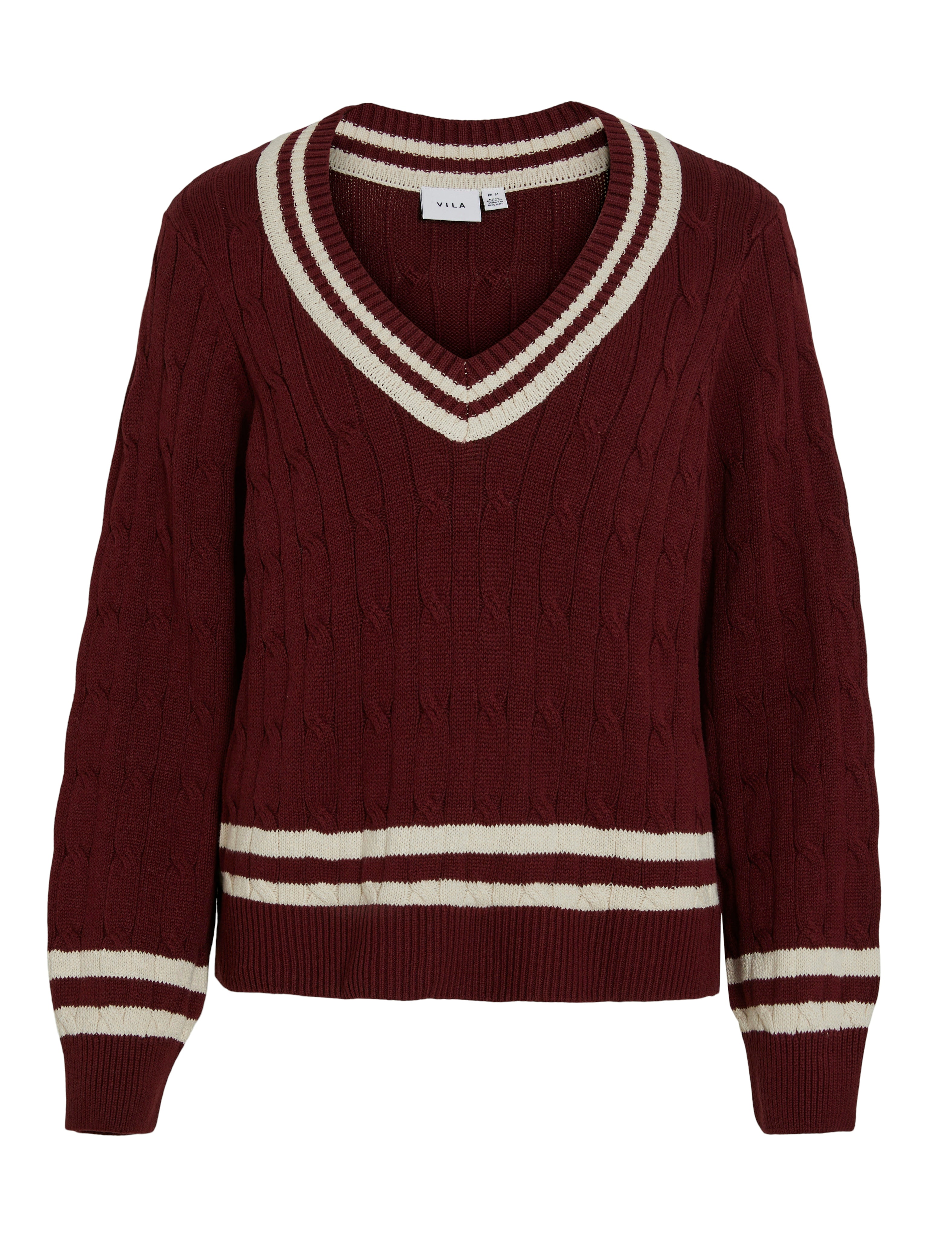 Visena L/S V-Neck striktrøje - Cabernet